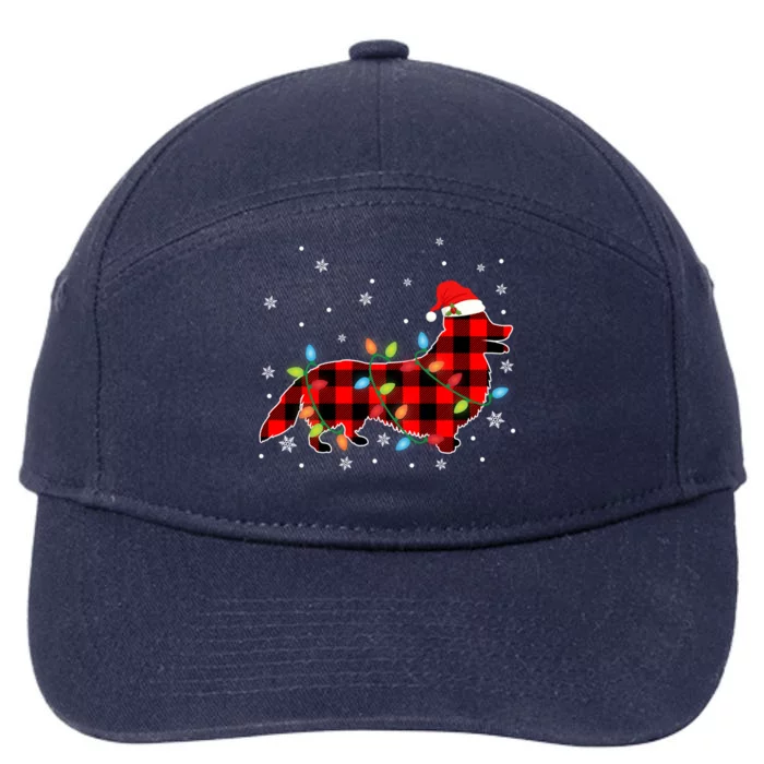 Xmas Corgi Dog Red Plaid Christmas Lights Gift 7-Panel Snapback Hat