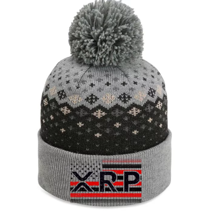 XRP Cryptocurrency Distressed USA American Flag The Baniff Cuffed Pom Beanie