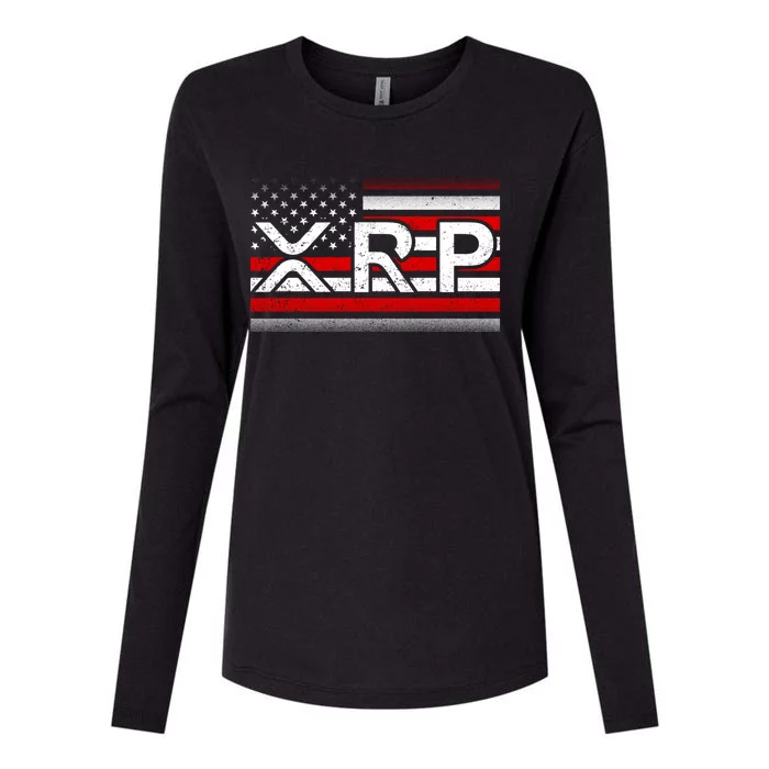 XRP Cryptocurrency Distressed USA American Flag Womens Cotton Relaxed Long Sleeve T-Shirt