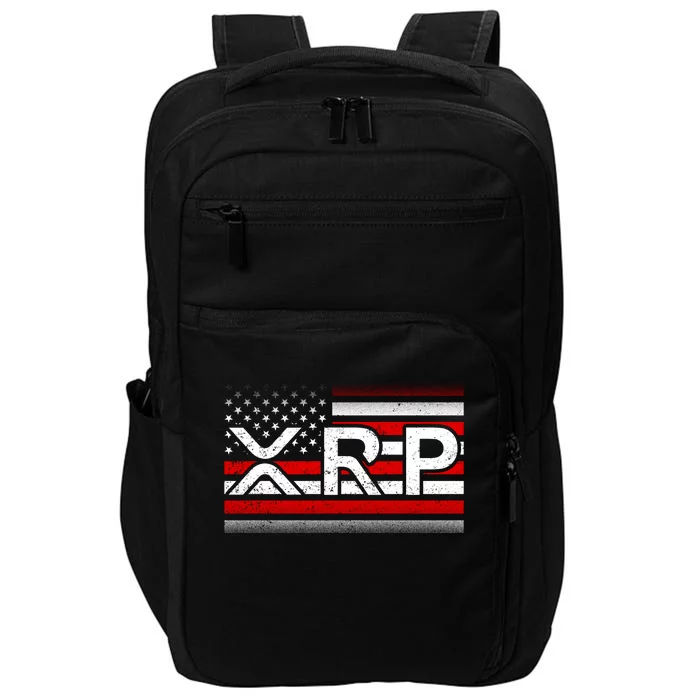 XRP Cryptocurrency Distressed USA American Flag Impact Tech Backpack