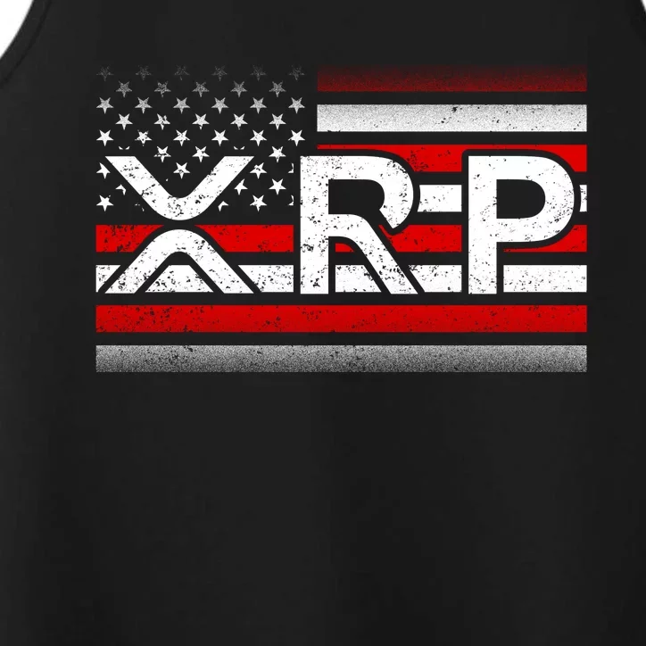 XRP Cryptocurrency Distressed USA American Flag Performance Tank