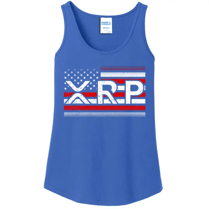 XRP Cryptocurrency Distressed USA American Flag Ladies Essential Tank