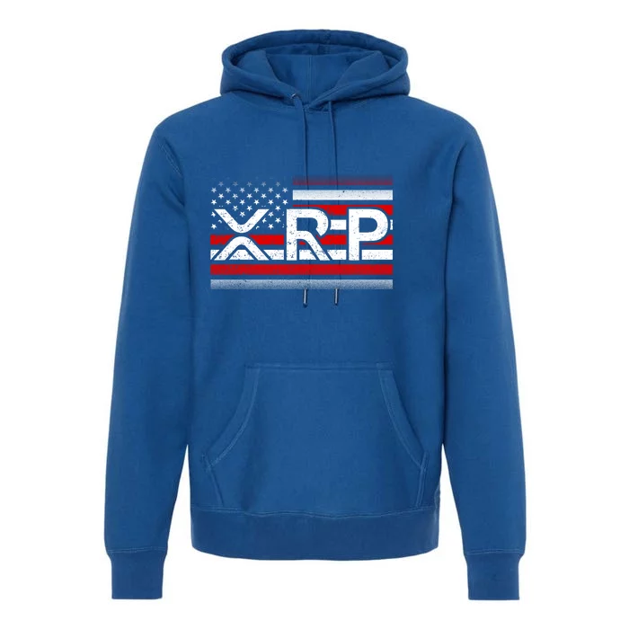 XRP Cryptocurrency Distressed USA American Flag Premium Hoodie