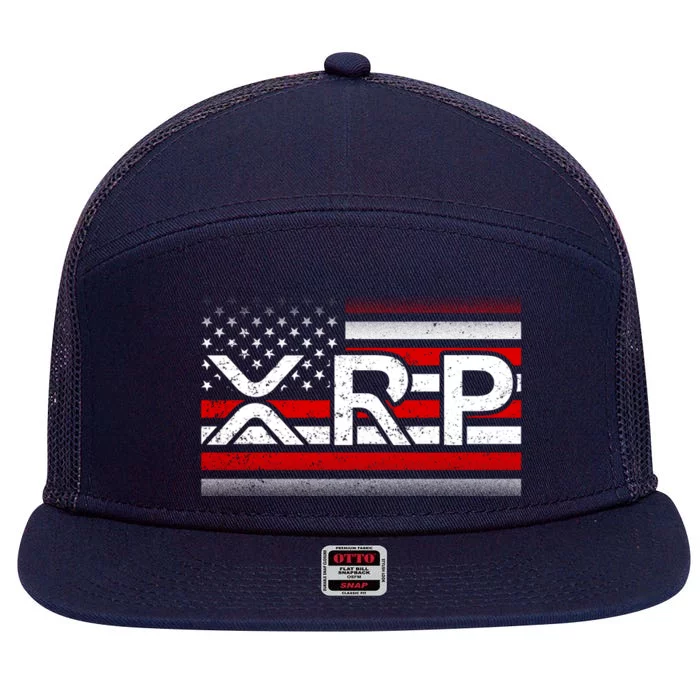 XRP Cryptocurrency Distressed USA American Flag 7 Panel Mesh Trucker Snapback Hat