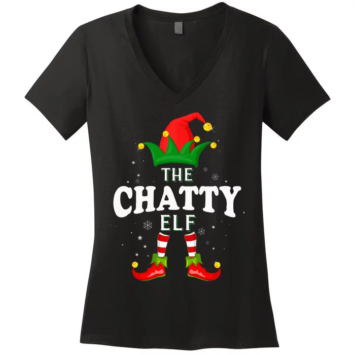 Xmas Chatty Elf Family Matching Christmas Pajama Women's V-Neck T-Shirt