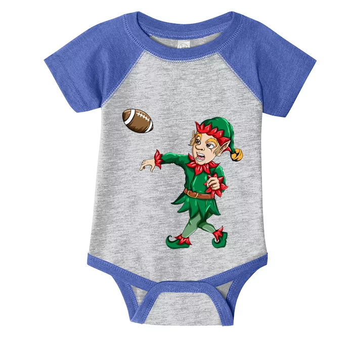 Xmas Christmas Elf Football Player Quarterback Xmas Gift Infant Baby Jersey Bodysuit