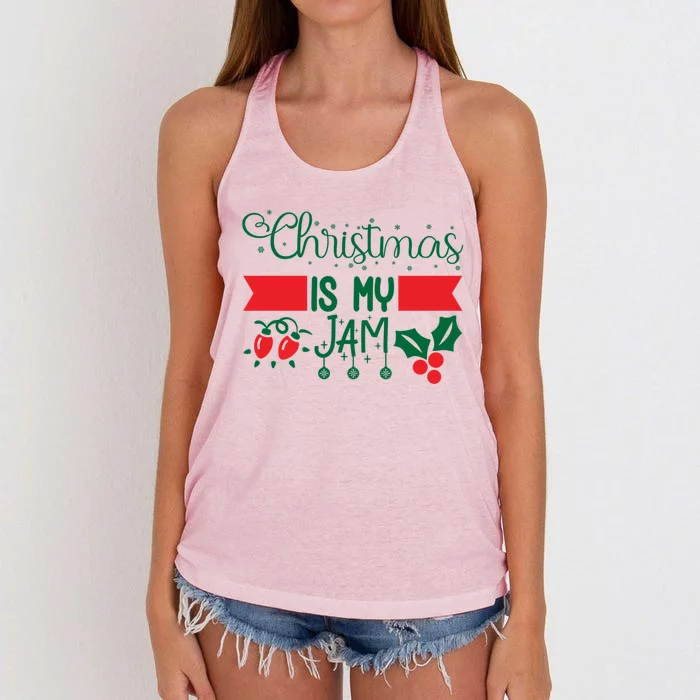 Xmas Christmas Is My Jam Mistletoe Lights Gift Women's Knotted Racerback Tank