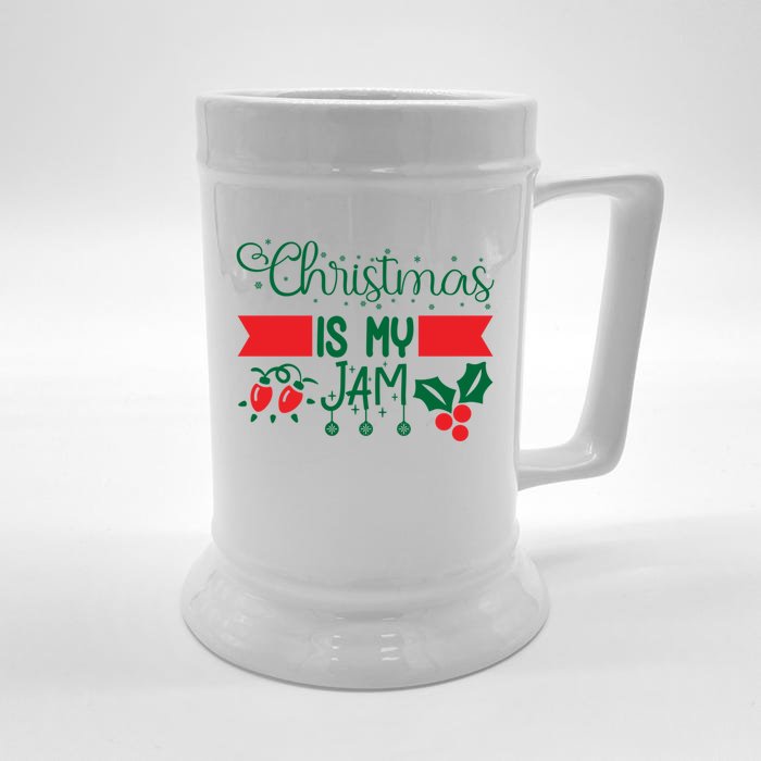 Xmas Christmas Is My Jam Mistletoe Lights Gift Front & Back Beer Stein