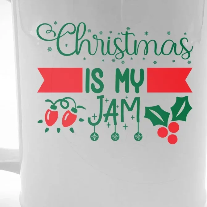 Xmas Christmas Is My Jam Mistletoe Lights Gift Front & Back Beer Stein