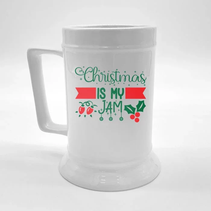 Xmas Christmas Is My Jam Mistletoe Lights Gift Front & Back Beer Stein