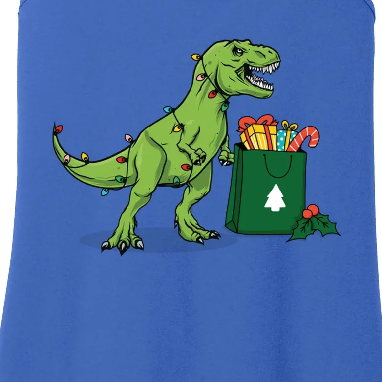 Xmas Christmas Lights Pine Tree Wild Animal T Rex Dinosaur Gift Ladies Essential Tank