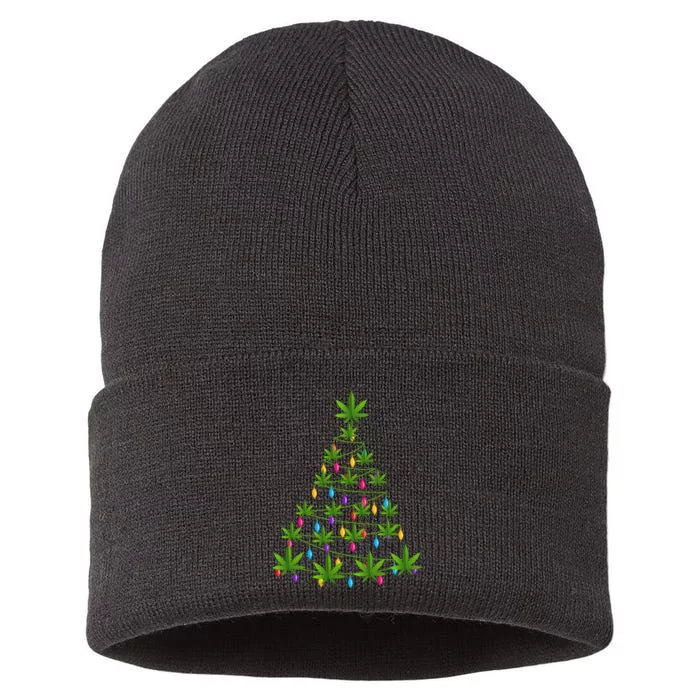 Xmas Cannabis Leaf Tree Funny Holiday Gift Sustainable Knit Beanie