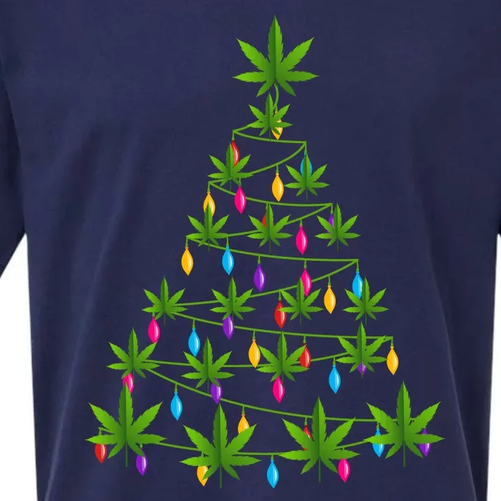 Xmas Cannabis Leaf Tree Funny Holiday Gift Sueded Cloud Jersey T-Shirt