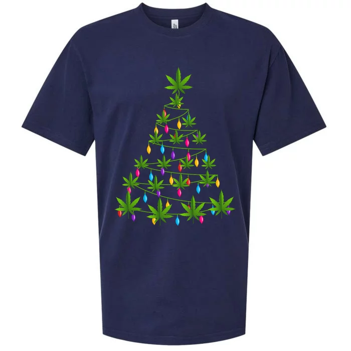 Xmas Cannabis Leaf Tree Funny Holiday Gift Sueded Cloud Jersey T-Shirt