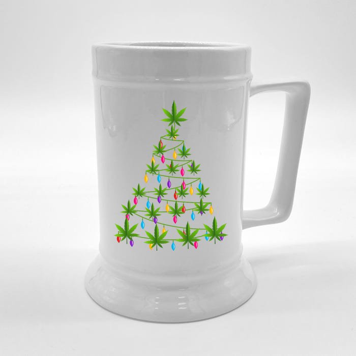 Xmas Cannabis Leaf Tree Funny Holiday Gift Front & Back Beer Stein