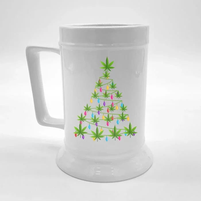 Xmas Cannabis Leaf Tree Funny Holiday Gift Front & Back Beer Stein