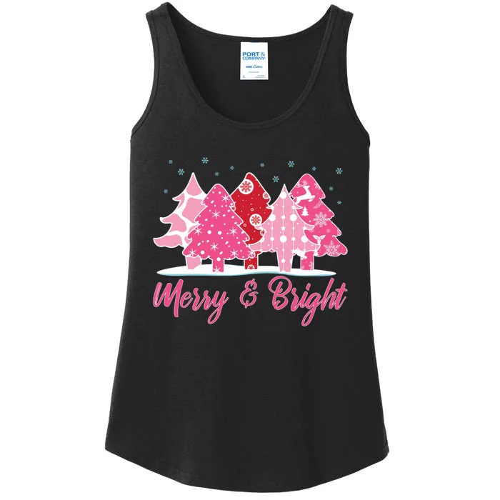 Xmas Christmas Merry And Bright Fir Tree Hoodie Ladies Essential Tank