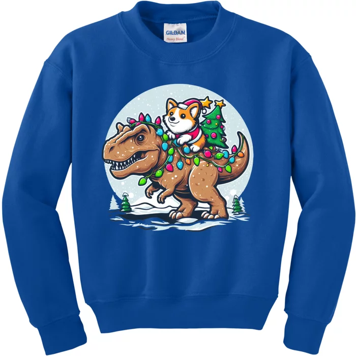 Xmas Corgi Riding Festive Trex Funny Christmas Great Gift Kids Sweatshirt