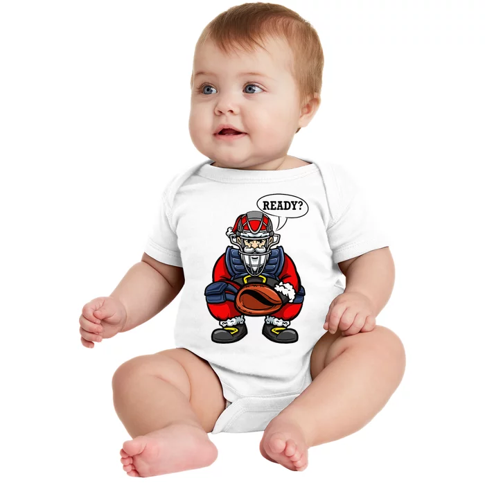 Xmas Catcher Santa Claus Christmas Baseball Baby Bodysuit