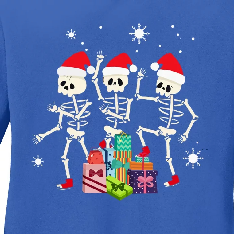 Xmas Christmas Skeleton Dancing Funny Celebrate Cool Gift Ladies Long Sleeve Shirt