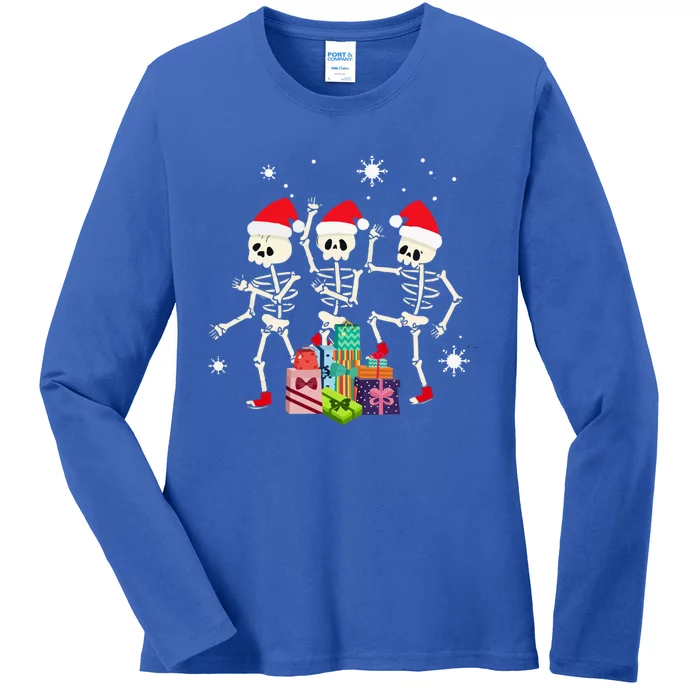 Xmas Christmas Skeleton Dancing Funny Celebrate Cool Gift Ladies Long Sleeve Shirt