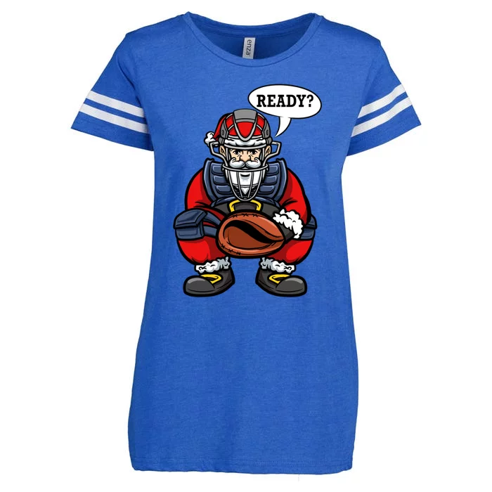 Xmas Catcher Santa Claus Christmas Baseball Gift Enza Ladies Jersey Football T-Shirt