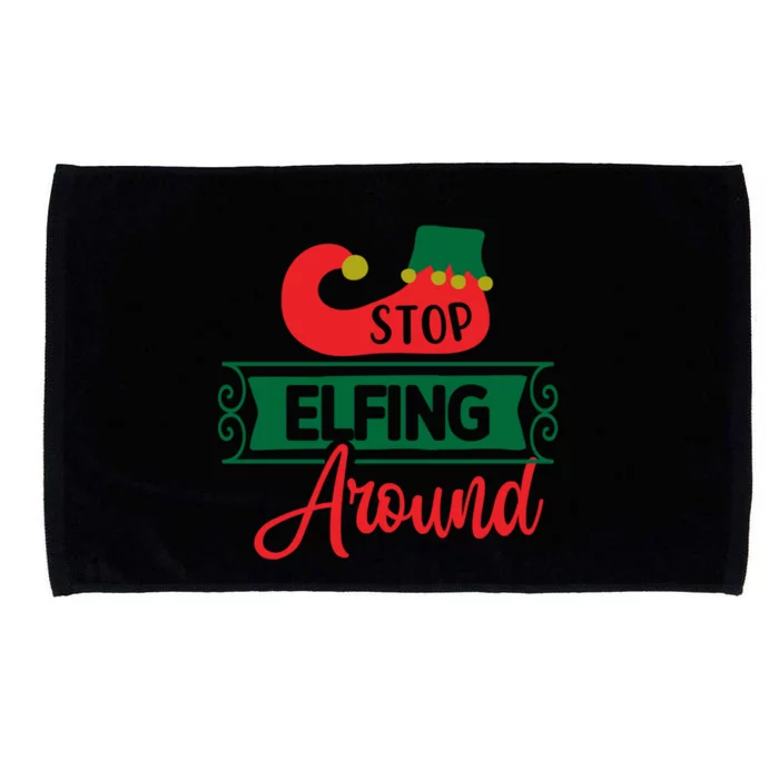 Xmas Christmas Stop Elfing Around Elf Shoes Gift Microfiber Hand Towel