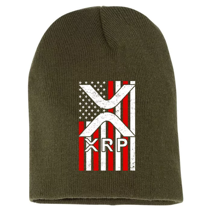 XRP Cryptocurrency USA American Flag Short Acrylic Beanie