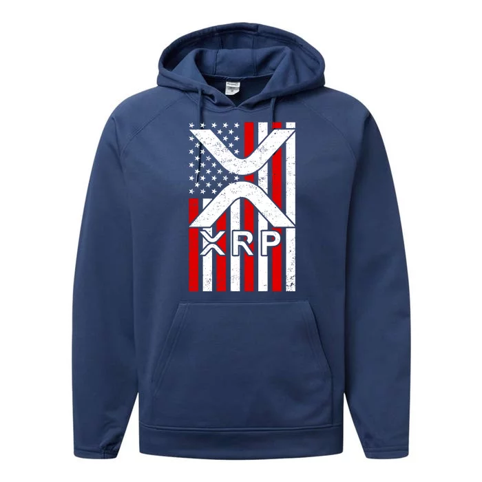 XRP Cryptocurrency USA American Flag Performance Fleece Hoodie