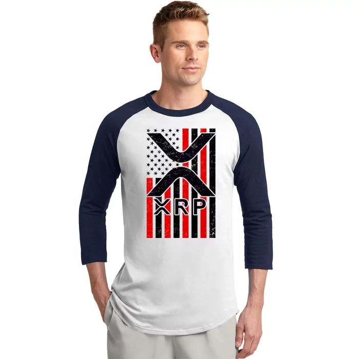 XRP Cryptocurrency USA American Flag Baseball Sleeve Shirt