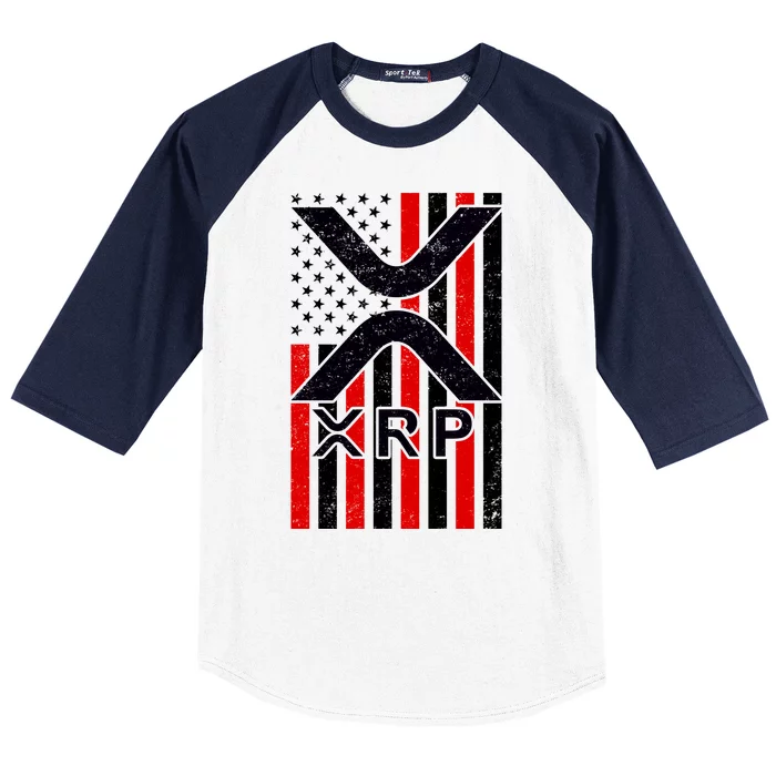 XRP Cryptocurrency USA American Flag Baseball Sleeve Shirt