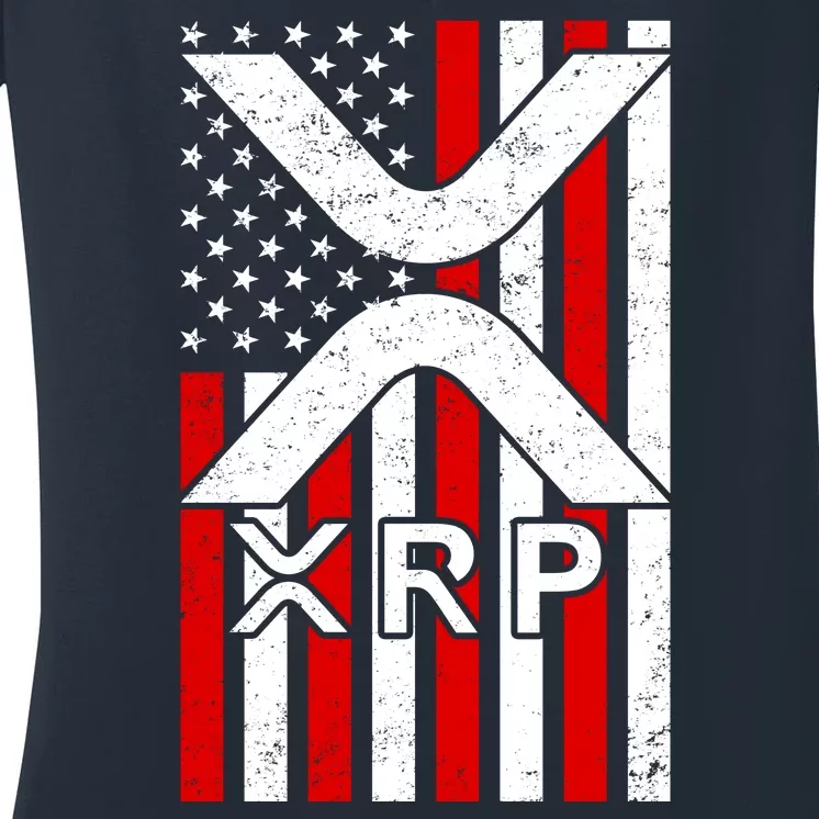 XRP Cryptocurrency USA American Flag Women's V-Neck T-Shirt