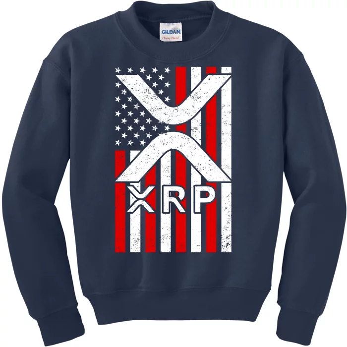 XRP Cryptocurrency USA American Flag Kids Sweatshirt