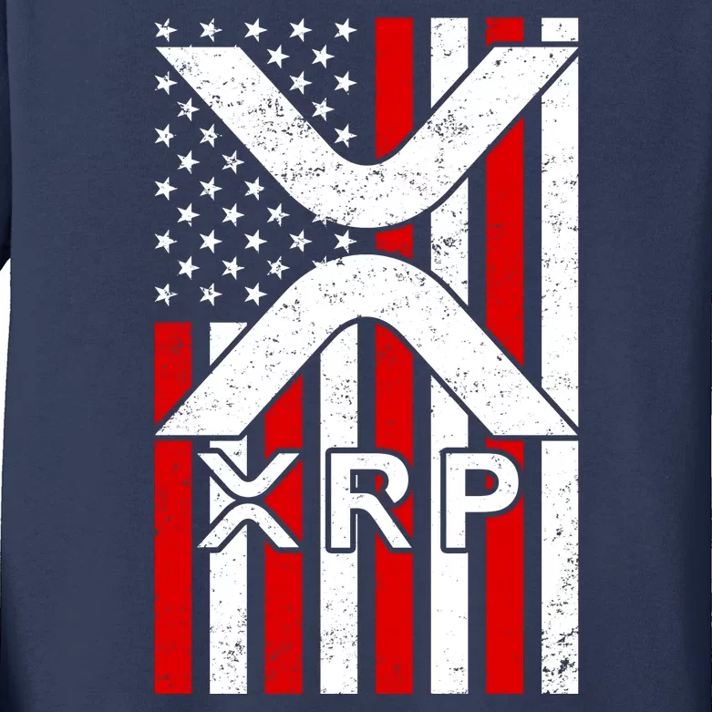 XRP Cryptocurrency USA American Flag Kids Long Sleeve Shirt