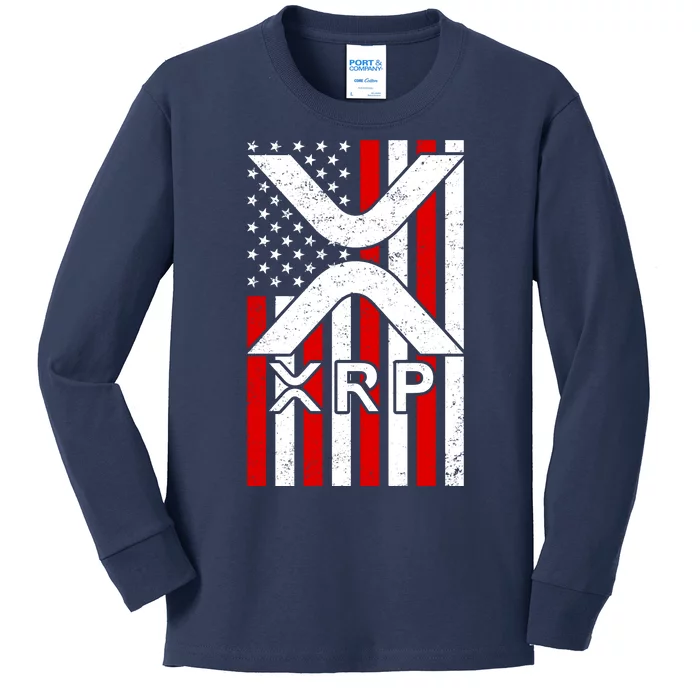 XRP Cryptocurrency USA American Flag Kids Long Sleeve Shirt