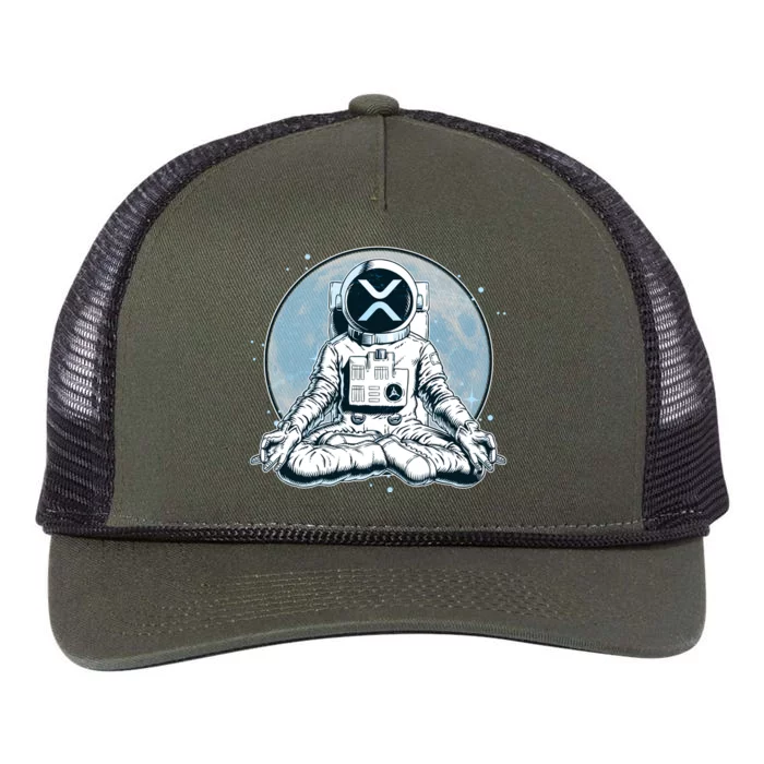 XRP Cryptocurrency Yoga Astronaut Moon Retro Rope Trucker Hat Cap