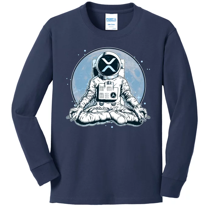 XRP Cryptocurrency Yoga Astronaut Moon Kids Long Sleeve Shirt