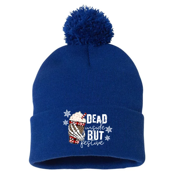 Xmas Dead Inside But Festive Funny Skeleton Hand Christmas Funny Gift Pom Pom 12in Knit Beanie