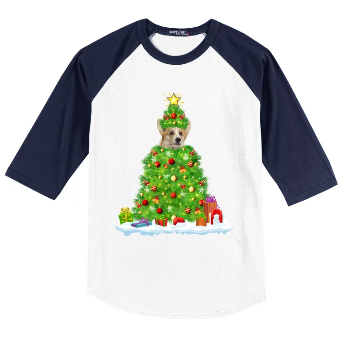 Xmas Decorations Lights Santa Corgi Dog Christmas Tree Great Gift Baseball Sleeve Shirt