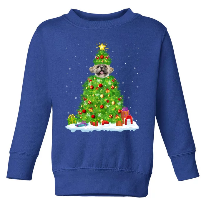 Xmas Decorations Lights Santa Shih Tzu Dog Christmas Tree Gift Toddler Sweatshirt