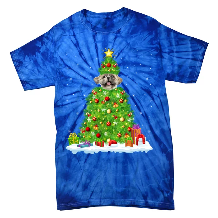 Xmas Decorations Lights Santa Shih Tzu Dog Christmas Tree Gift Tie-Dye T-Shirt