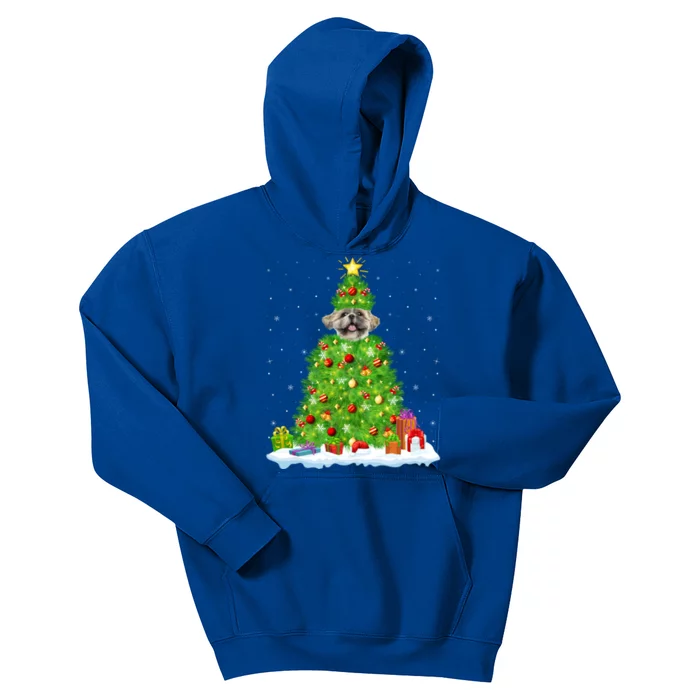 Xmas Decorations Lights Santa Shih Tzu Dog Christmas Tree Gift Kids Hoodie