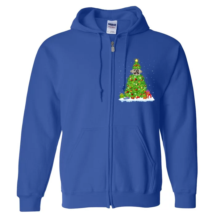 Xmas Decorations Lights Santa Shih Tzu Dog Christmas Tree Gift Full Zip Hoodie