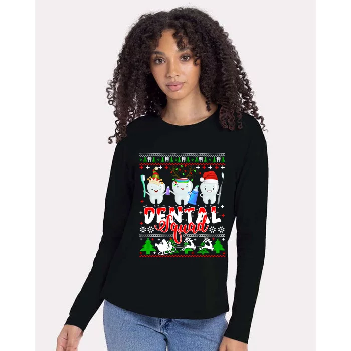 Xmas Dental Squad Teeth Hat Santa Elf Reindeer Ugly Gift Womens Cotton Relaxed Long Sleeve T-Shirt