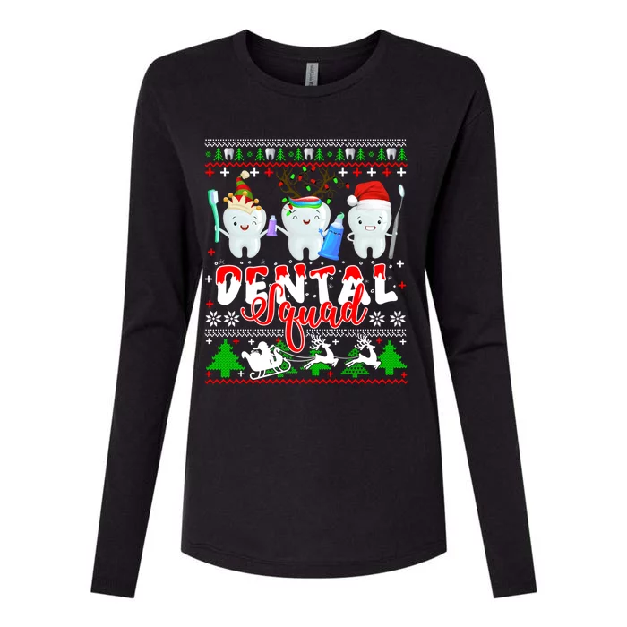 Xmas Dental Squad Teeth Hat Santa Elf Reindeer Ugly Gift Womens Cotton Relaxed Long Sleeve T-Shirt