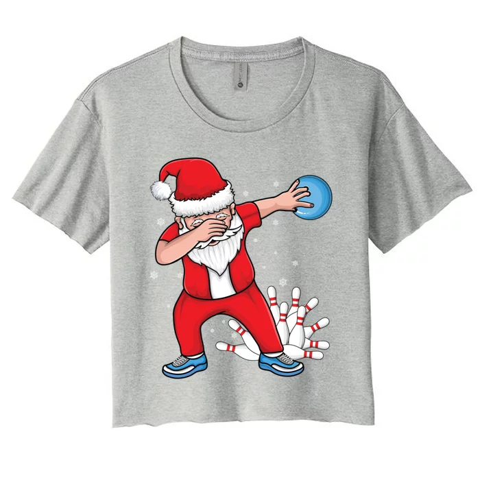 Xmas Dabbing Santa Bowling Ball And Pins Christmas Bowling Gift Women's Crop Top Tee