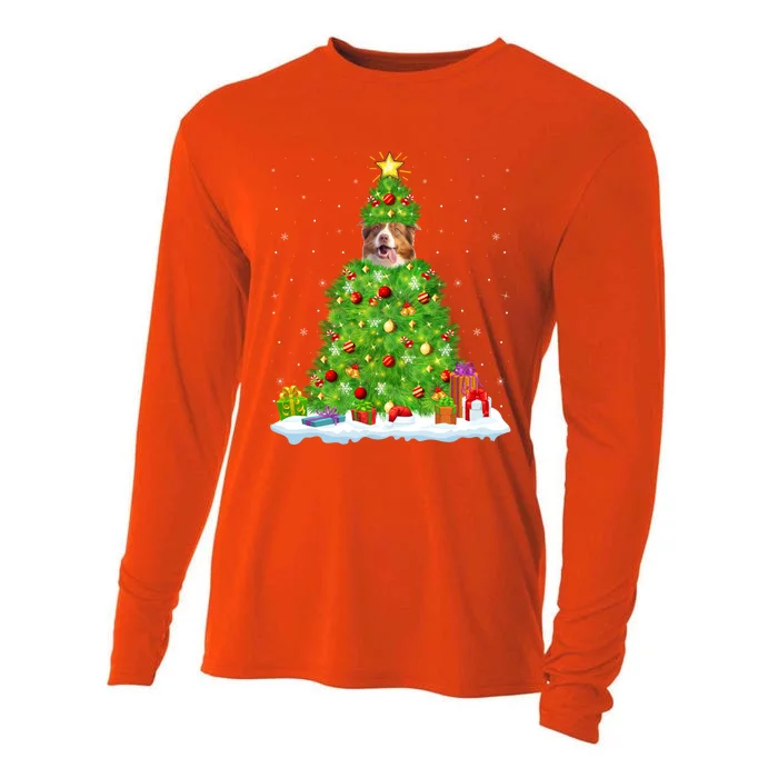 Xmas Decoration Santa Australian Shepherd Dog Christmas Tree Cute Gift Cooling Performance Long Sleeve Crew