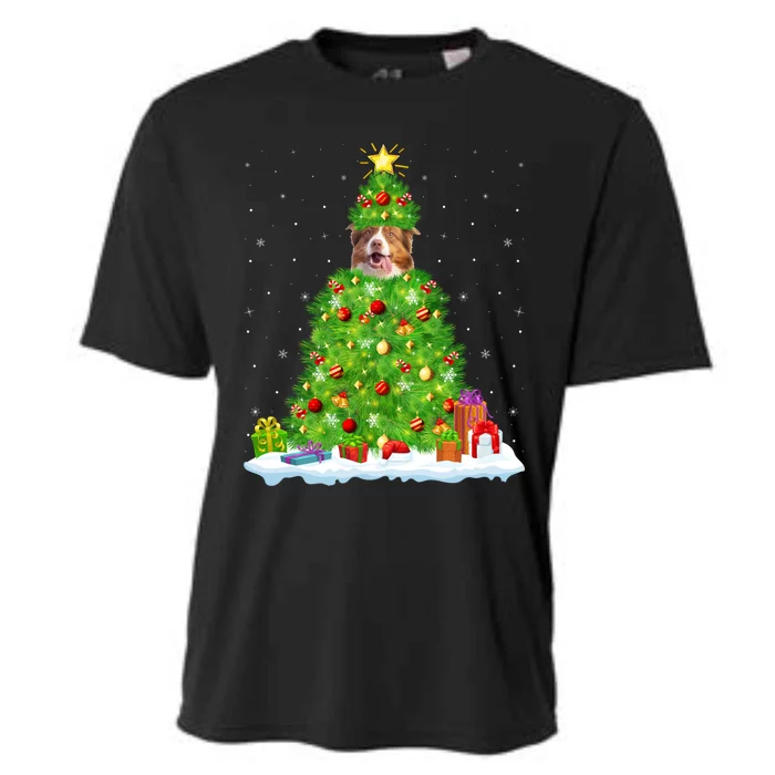 Xmas Decoration Santa Australian Shepherd Dog Christmas Tree Cute Gift Cooling Performance Crew T-Shirt