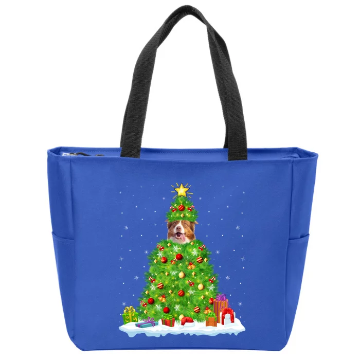 Xmas Decoration Santa Australian Shepherd Dog Christmas Tree Cute Gift Zip Tote Bag