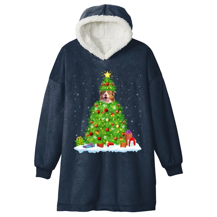 Xmas Decoration Santa Australian Shepherd Dog Christmas Tree Cute Gift Hooded Wearable Blanket